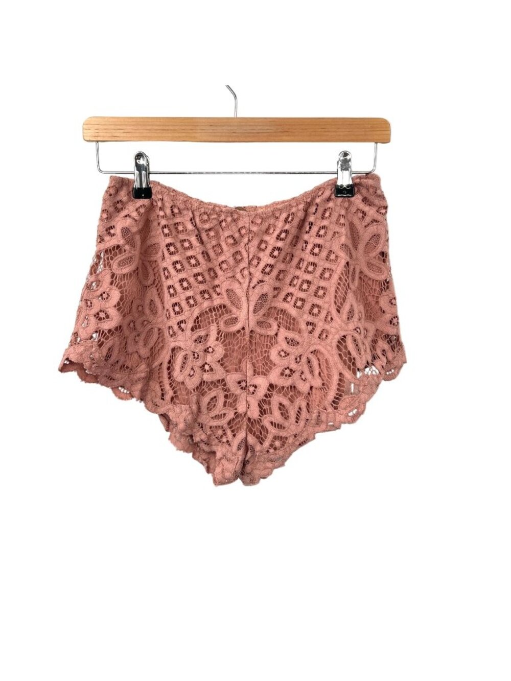 Lace Overlay High-Waist Shorts - Dusty Rose